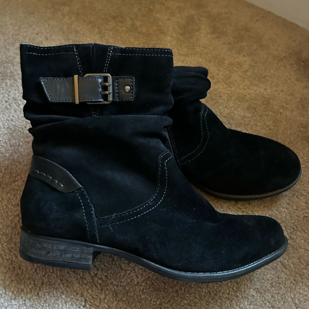 Earth Black Suede Ankle Booties with Buckle